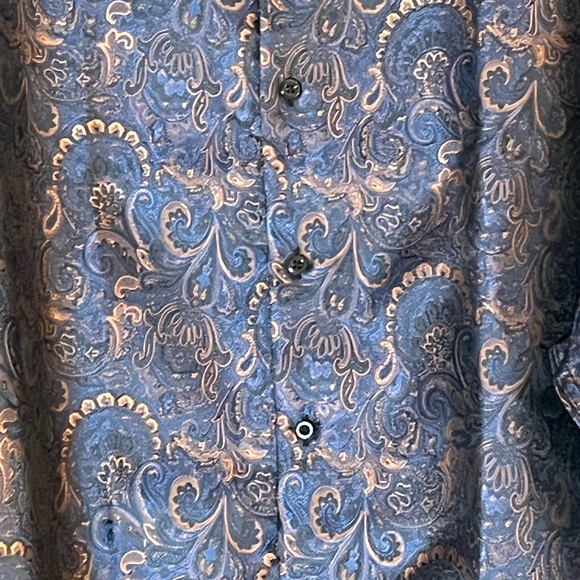 Barry.Wang Men’s Blue & Gold Long Sleeve Silk & Polyester Dress Shirt 4XL - Picture 4 of 11